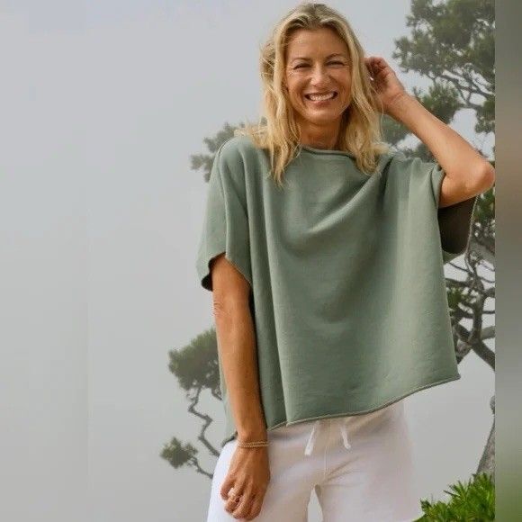 Frank & Eileen Olive Original Capelet Sweatshirt Sage Poncho One Size Cotton - Picture 1 of 7